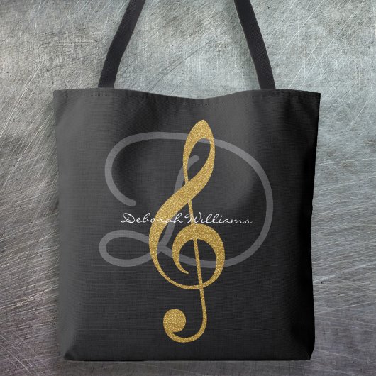 Zwarte Canvas tas met haar naam & treble sleutel