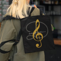 Zwarte Canvas tas met haar naam & treble sleutel