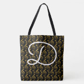 Zwarte Canvas tas met haar naam & treble sleutel (Voorkant)