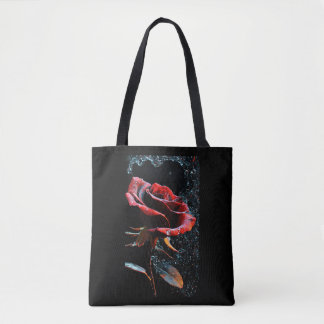 "Zwarte Canvas tas met Red Rose Design"