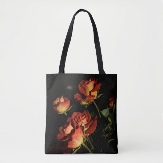 zwarte Canvas tas met rode rozen (Voorkant)