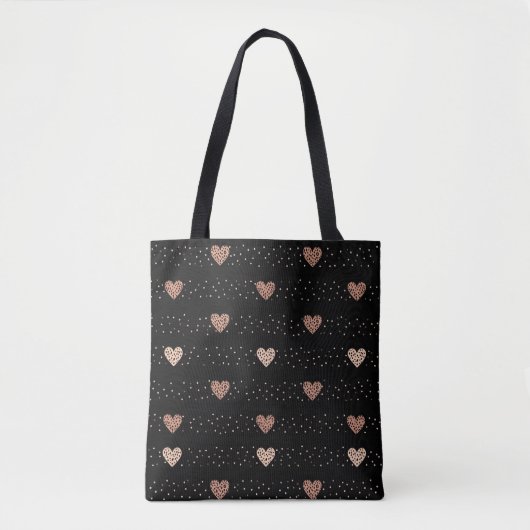 Zwarte Canvas tas met roze hart Polka Dot Pattern (Voorkant)