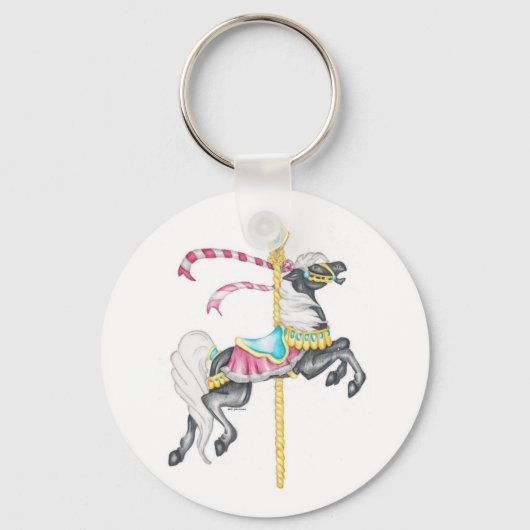 Zwarte Carrousel Paard Sleutelhanger (Voorkant)
