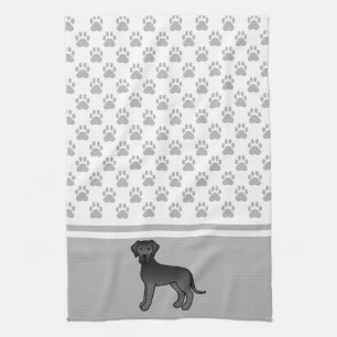 Zwarte Cartoon Dog Great Dane Met Grijze Poot Patr Theedoek