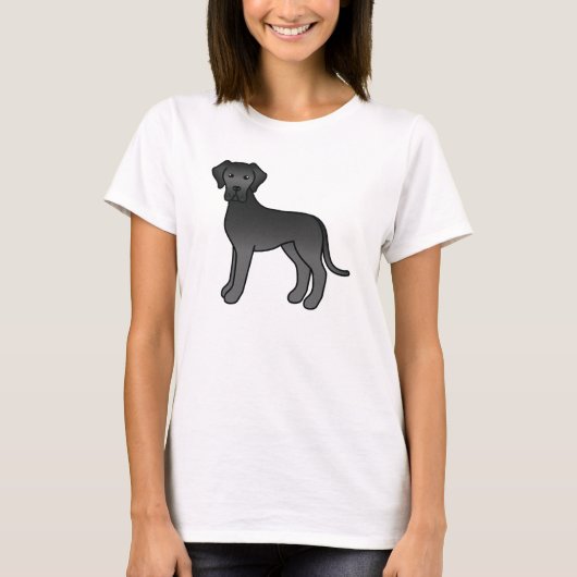 Zwarte Cartoon Dog Great Dane T-shirt (Voorkant)