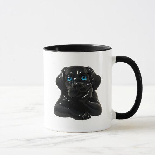 Zwarte cartoon hond in 3D nadenkend. Mok (Rechts)