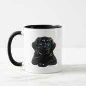 Zwarte cartoon hond in 3D nadenkend. Mok (Links)