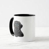 Zwarte cartoon hond in 3D nadenkend. Mok (Voorkant links)