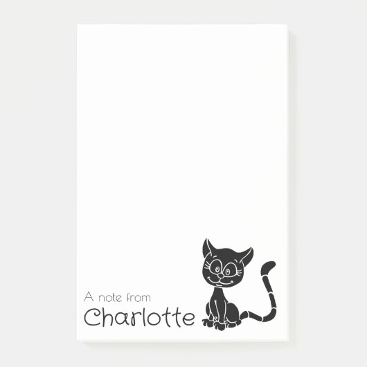 Zwarte cartoon kattennaam met een grappige uitdruk post-it® notes (Voorkant)