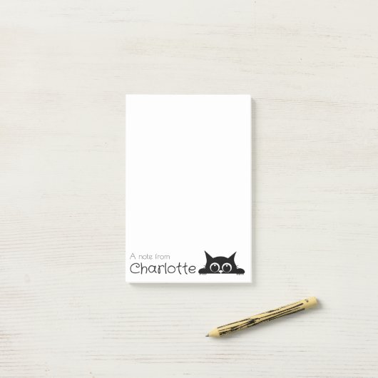 Zwarte cartoon kattennaam post-it® notes (Op bureau)