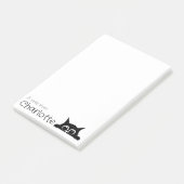 Zwarte cartoon kattennaam post-it® notes (Schuin)