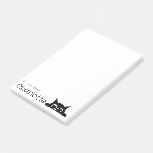 Zwarte cartoon kattennaam post-it® notes (Schuin)