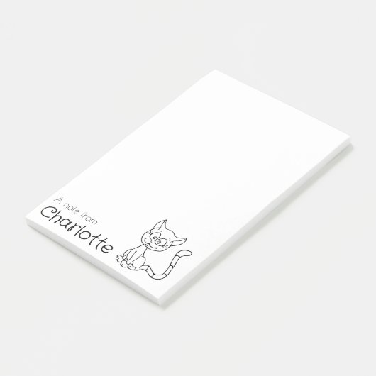 Zwarte cartoon kattennaam post-it® notes (Schuin)