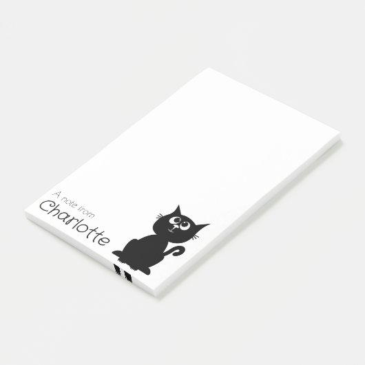 Zwarte cartoon kattennaam post-it® notes (Schuin)