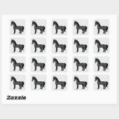 Zwarte Cartoon Paard Vierkante Sticker (Vel)