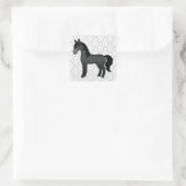 Zwarte Cartoon Paard Vierkante Sticker (Tas)