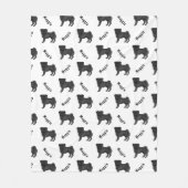 Zwarte Cartoon Pug Dog Met Dog's Naam Patroon Fleece Deken (Voorkant)