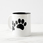 Zwarte Cartoon-puppierprinters Tweekleurige Koffiemok (Voorkant links)