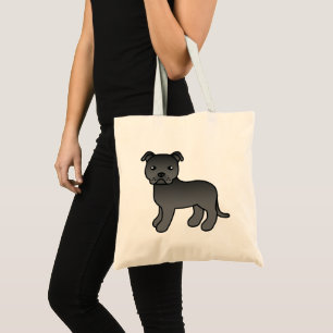 Zwarte Cartoon Staffordshire Bull Terrier Tote Bag