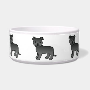 Zwarte Cartoon Staffordshire Bull Terrier Voerbakje