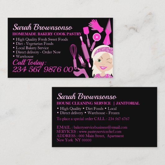 Zwarte Cartoon Vrouw Blonde Haarbakkerijkdarm Visitekaartje (Voorkant / Achterkant)