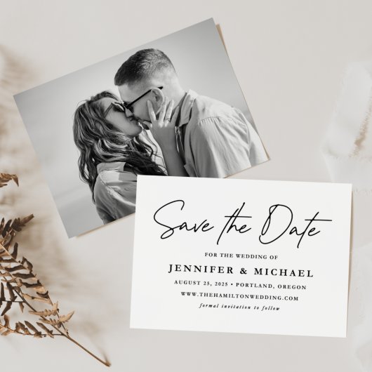 Zwarte Casual Script Foto Save The Date