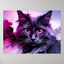 Zwarte Cat Alcohol Inkt Kleurrijke Poster Art Prin
