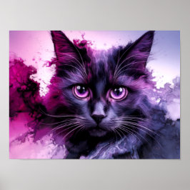 Zwarte Cat Alcohol Inkt Kleurrijke Poster Art Prin