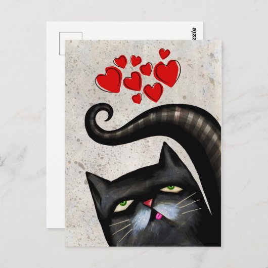 ZWARTE CAT ART LOVE BRIEFKAARTEN (Voorkant / Achterkant)