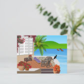 ZWARTE CAT BEACH PATIO 002 HAPPY VACATION BACKGROU BRIEFKAART (Staand voorkant)