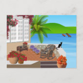 ZWARTE CAT BEACH PATIO 002 HAPPY VACATION BACKGROU BRIEFKAART (Voorkant)