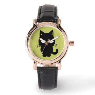 ZWARTE CAT-CARTOON WRIST WATCH HORLOGE