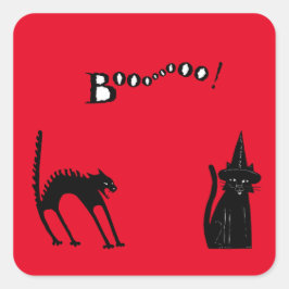 ZWARTE CAT- EN BOO-HALLOWEEN SQUARE-STICKER VIERKANTE STICKER