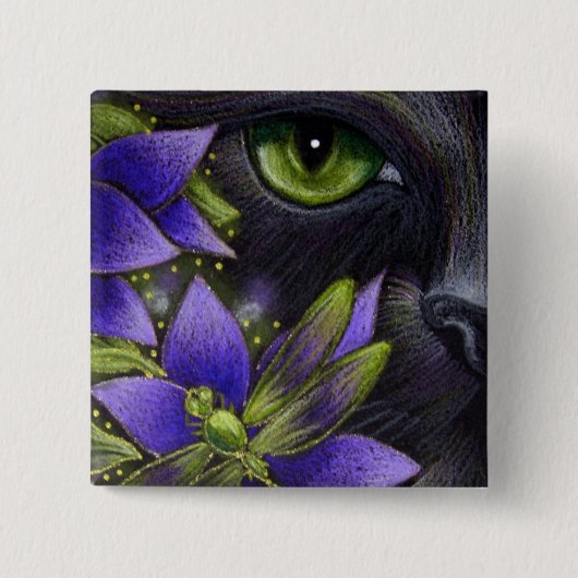 ZWARTE CAT- EN DARAGONFLY-Button Vierkante Button 5,1 Cm (Voorkant)