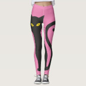 ZWARTE CAT- EN PINK-JONGE PANTEN LEGGINGS (Voorkant)