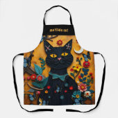 Zwarte Cat Folk Art Kleurrijke Bloemen Schort (Voorkant)