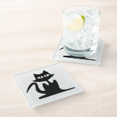 ZWARTE CAT GLAZEN ONDERZETTER (Schuin)