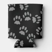 Zwarte Cat Grey Paw Prints Gepersonaliseerde Koelb Blikjeskoeler (Voorkant)
