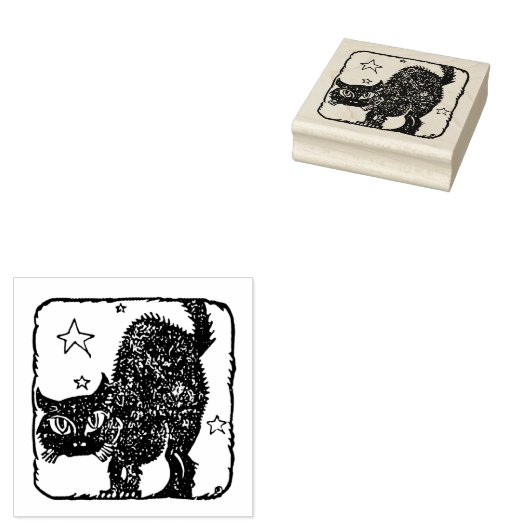  ZWARTE CAT-houtwamp Rubberstempel (Gestempeld)
