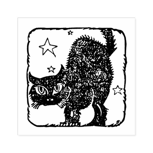  ZWARTE CAT-houtwamp Rubberstempel (Afrduk)