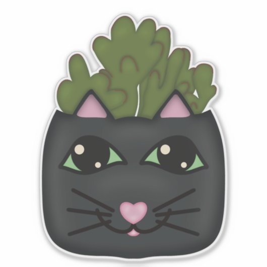 Zwarte Cat Jade Plant Planter Sticker (Voorkant)