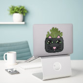 Zwarte Cat Jade Plant Planter Sticker (Laptop op bureau)