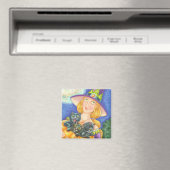 ZWARTE CAT KITTENS EN WITCH HALLOWEEN MAGNET Squar (Insitu (Vaatwasser))