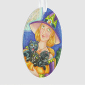 ZWARTE CAT KITTENS & WITCH HALLOWEEN ORNAMENT Oval (voorkant)