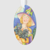 ZWARTE CAT KITTENS & WITCH HALLOWEEN ORNAMENT Oval (voorkant)