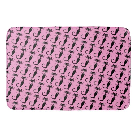 Zwarte Cat MCM roze Bath Mat. Badmat (Voorkant)
