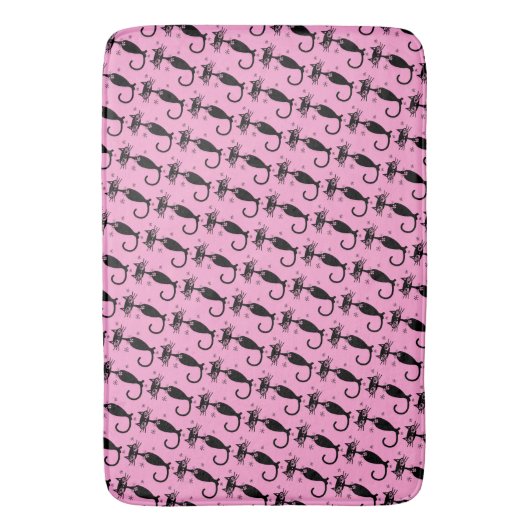 Zwarte Cat MCM roze Bath Mat. Badmat (Voorkant Verticaal)