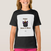 Zwarte Cat Meow-A-Ween Meisjes Zwart Basic T Shirt (Voorkant)
