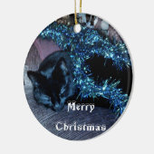 ZWARTE CAT MERRY CHRISTMAS-versiering Keramisch Ornament (Links)