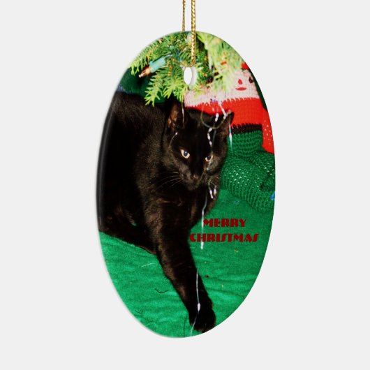 ZWARTE CAT, MERRY CHRISTMAS-versiering Keramisch Ornament (Rechts)